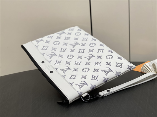 L.V Pochette To-Go Monogram Shadow Calfskin Leather White/Navy Blue