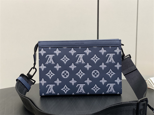 L.V Gaston Wearable Wallet Monogram Shadow Calfskin Leather Ink Blue/White