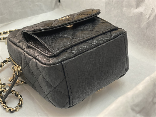 Cha.nel Mini Backpack Grained Calfskin Gold-Tone Metal Black AP3753