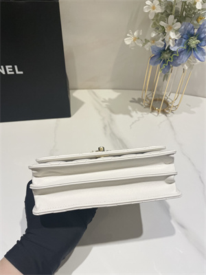 Cha.nel Wallet On Chain Rhinestone Lambskin Gold-Tone Metal White AP3796