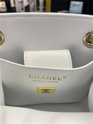 Cha.nel BUCKET BAG Grained Calfskin Gold-Tone Metal White AS3176