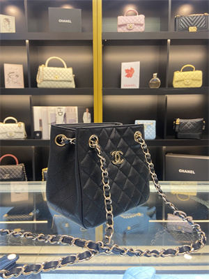 Cha.nel BUCKET BAG Grained Calfskin Gold-Tone Metal Black AS3176