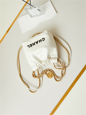 Cha.nel 22 Mini Handbag Shiny Calfskin Gold Tone Metal White With Black Letters AS3980