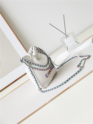 Cha.nel 22 Mini Handbag Shiny Calfskin Rainbow Metal White AS3980