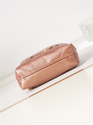 Cha.nel 22 Mini Handbag Shiny Calfskin Gold Tone Metal Copper AS3980
