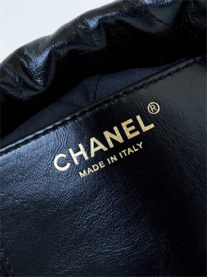 Cha.nel 22 Mini Handbag Shiny Calfskin Gold Tone Metal Black With White Letters AS3980