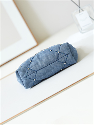 Cha.nel 22 Mini Handbag Washed Denim Silver-Tone Metal Blue AS3980