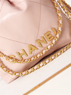 Cha.nel 22 Mini Handbag Shiny Calfskin Gold Tone Metal Lt Pink AS3980