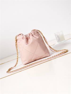 Cha.nel 22 Mini Handbag Shiny Calfskin Gold Tone Metal Lt Pink AS3980