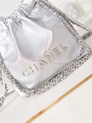 Cha.nel 22 Mini Handbag Metallic Shaded Calfskin Silver Tone Metal AS3980