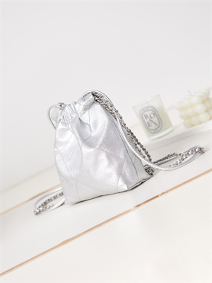 Cha.nel 22 Mini Handbag Metallic Shaded Calfskin Silver Tone Metal AS3980