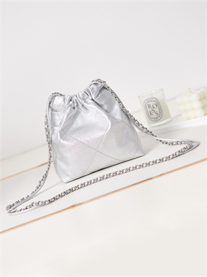 Cha.nel 22 Mini Handbag Metallic Shaded Calfskin Silver Tone Metal AS3980