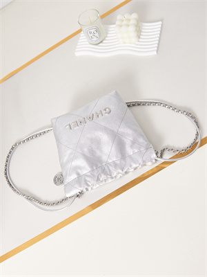 Cha.nel 22 Mini Handbag Metallic Shaded Calfskin Silver Tone Metal AS3980