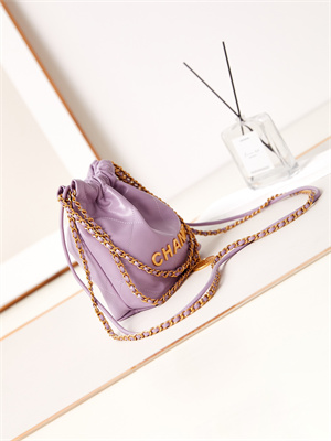 Cha.nel 22 Mini Handbag Shiny Calfskin Gold Tone Metal Purple AS3980