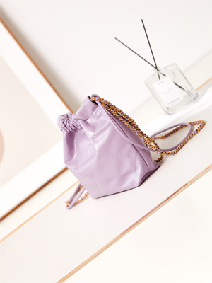 Cha.nel 22 Mini Handbag Shiny Calfskin Gold Tone Metal Purple AS3980