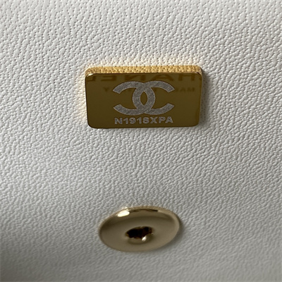 cha.nel mini flap bag with Di*m*nd top handle lambskin gold tone metal white as4140