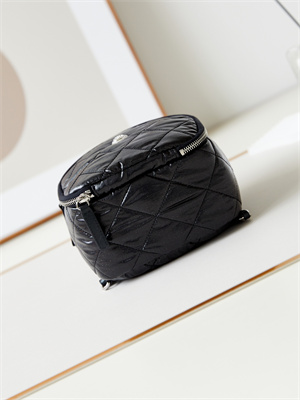Cha.nel Backpack Nylon & Silver-Tone Metal Black AS4366