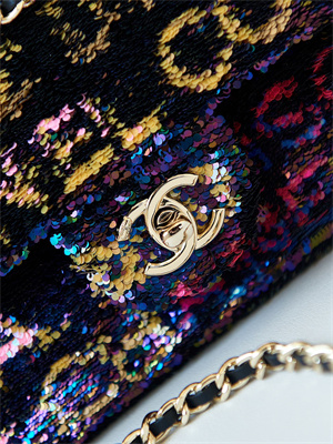 Cha.nel Clutch Sequins & Gold-Tone Metal Black AS4561