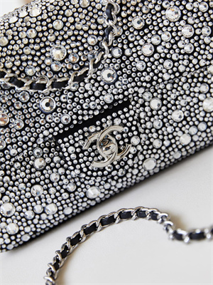 Ch*el mini flap bag satin, strass & silver-tone metal silver as4142