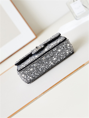 Ch*el mini flap bag satin, strass & silver-tone metal silver as4142