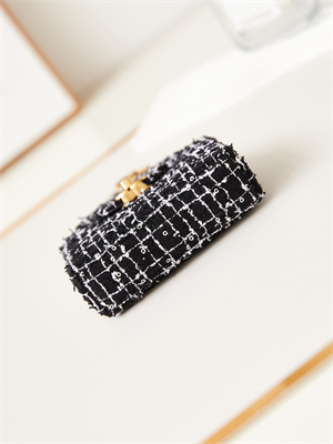 Ch*el clutch with chain black and white tweed gold-tone metal ap3435
