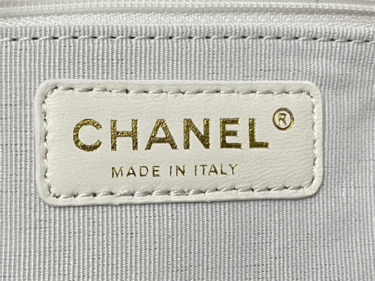 Ch*el hobo handbag shiny calfskin gold tone metal white as4743