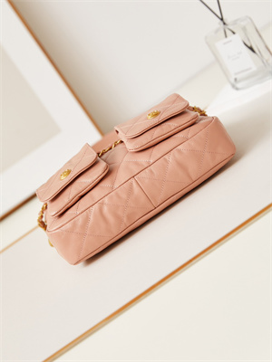 Ch*el hobo handbag shiny calfskin gold tone metal pink as4743