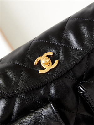 Ch*el hobo handbag shiny calfskin gold tone metal black as4743