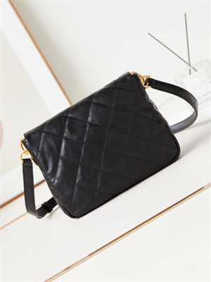 Ch*el hobo handbag shiny calfskin gold tone metal black as4743