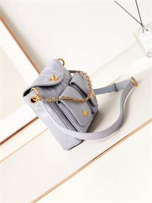 Ch*el hobo handbag shiny calfskin gold tone metal blue as4743