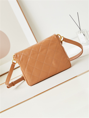 Ch*el hobo handbag shiny calfskin gold tone metal brown as4743