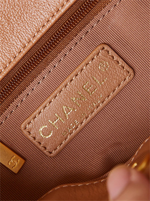 Ch*el hobo handbag shiny calfskin gold tone metal brown as4743