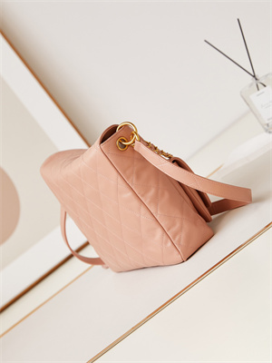 Ch*el large hobo handbag shiny calfskin gold tone metal pink as4668