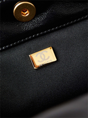 Ch*el large hobo handbag shiny calfskin gold tone metal black as4668