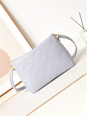 Ch*el large hobo handbag shiny calfskin gold tone metal blue as4668