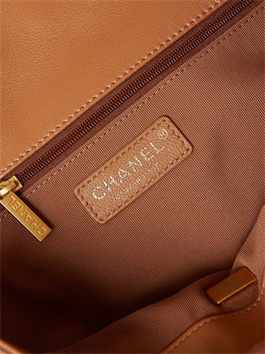 Ch*el large hobo handbag shiny calfskin gold tone metal brown as4668