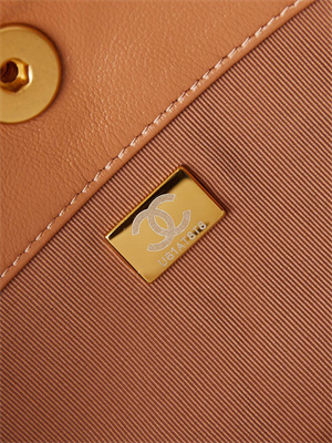 Ch*el large hobo handbag shiny calfskin gold tone metal brown as4668