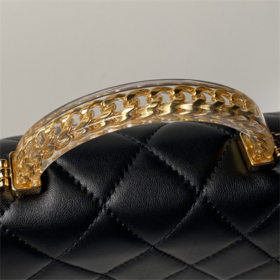 Ch*el mini flap bag with top handle lambskin, resin & gold-tone metal black color as4847