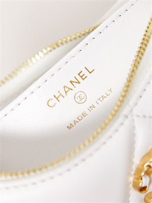 Ch*el 19 clutch with chain shiny lambskin, gold-tone, silver-tone & ruthenium-finish metal white ap3763