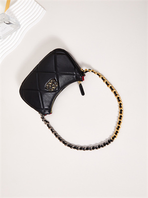 Ch*el 19 clutch with chain shiny lambskin, gold-tone, silver-tone & ruthenium-finish metal black ap3763