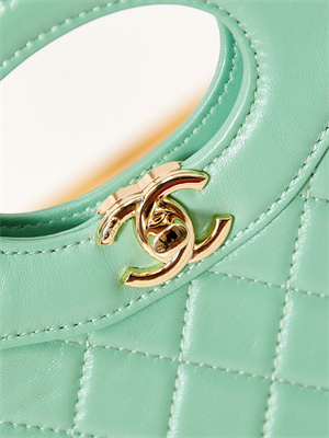 Ch*el 31 mini shopping bag lambskin & gold-tone metal green as4133