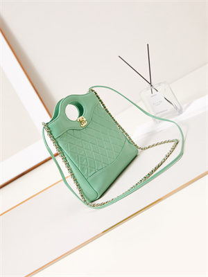 Ch*el 31 mini shopping bag lambskin & gold-tone metal green as4133