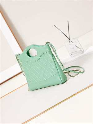 Ch*el 31 mini shopping bag lambskin & gold-tone metal green as4133