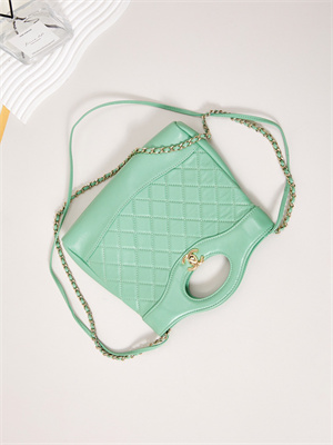 Ch*el 31 mini shopping bag lambskin & gold-tone metal green as4133