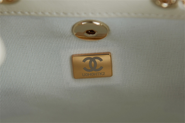 Cha.nel Duma Backpack Lambskin Gold Tone Metal White AS2908