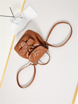 Cha.nel Duma Backpack Lambskin Gold Tone Metal Caramel AS2908