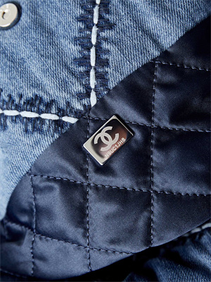 Cha.nel 22 Small Handbag Stitched Denim Silver Tone Metal Blue AS3260