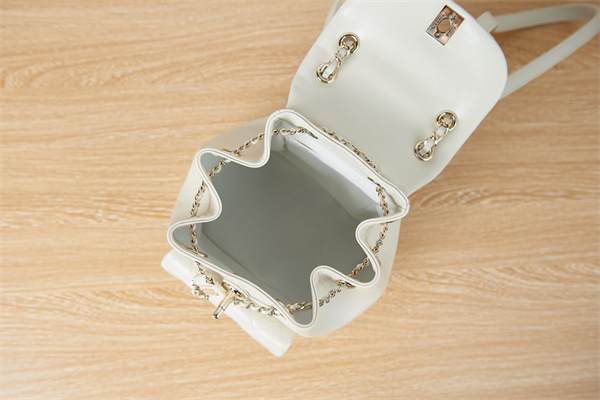 Cha.nel Duma Backpack Calfskin Gold Tone Metal White AS2908