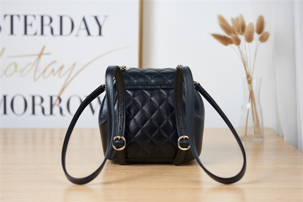 Cha.nel Duma Backpack Calfskin Gold Tone Metal Black AS2908