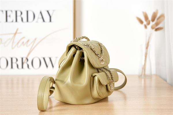 Cha.nel Duma Backpack Lambskin Gold Tone Metal Yellow AS2908